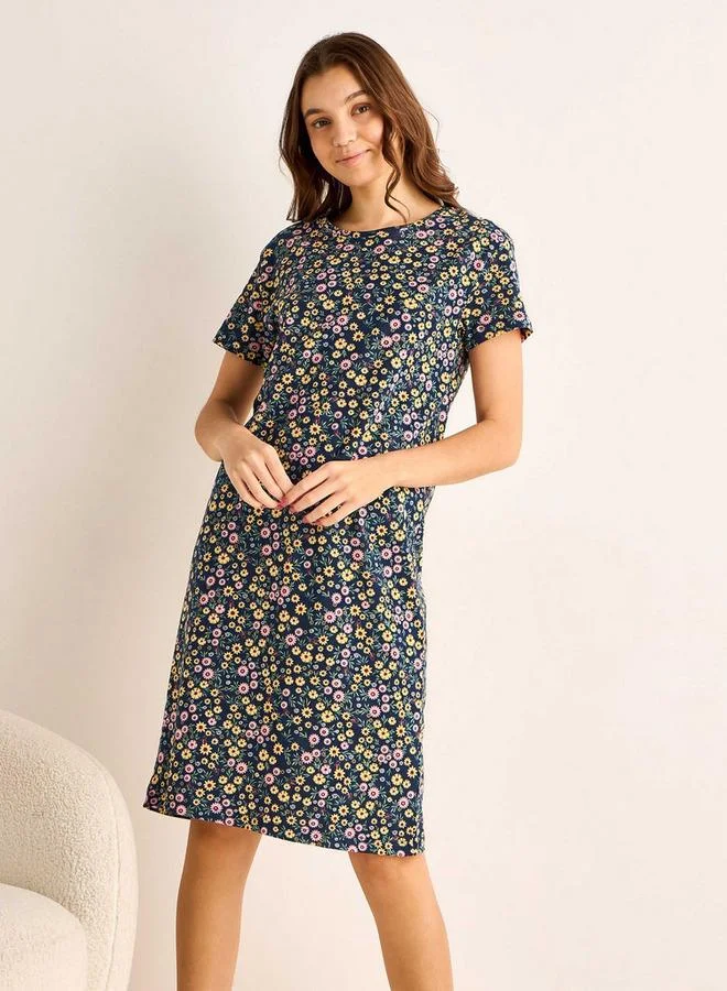 سبلاش فيڤ Floral Print Sleepshirt with Short Sleeves